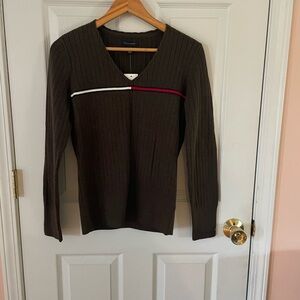 Tommy Hilfiger Brown Ribbed V-Neck Sweater